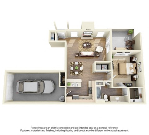Floor plan for 1 bed, 1 bath, 778 sqft